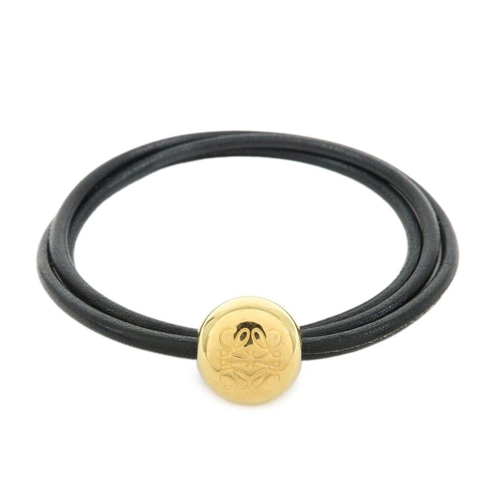 Loewe Anagram Pebble Leather Bracelet Black